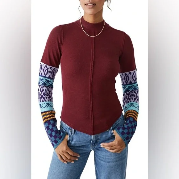 NWT We The Free Gorgeous Cuff Thermal Top - Wild Garnet Combo - Size Small - Picture 1 of 17